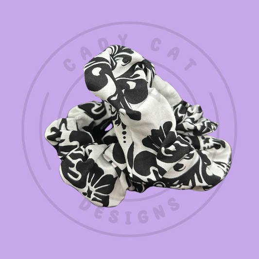 Black White Damask Handmade Scrunchie