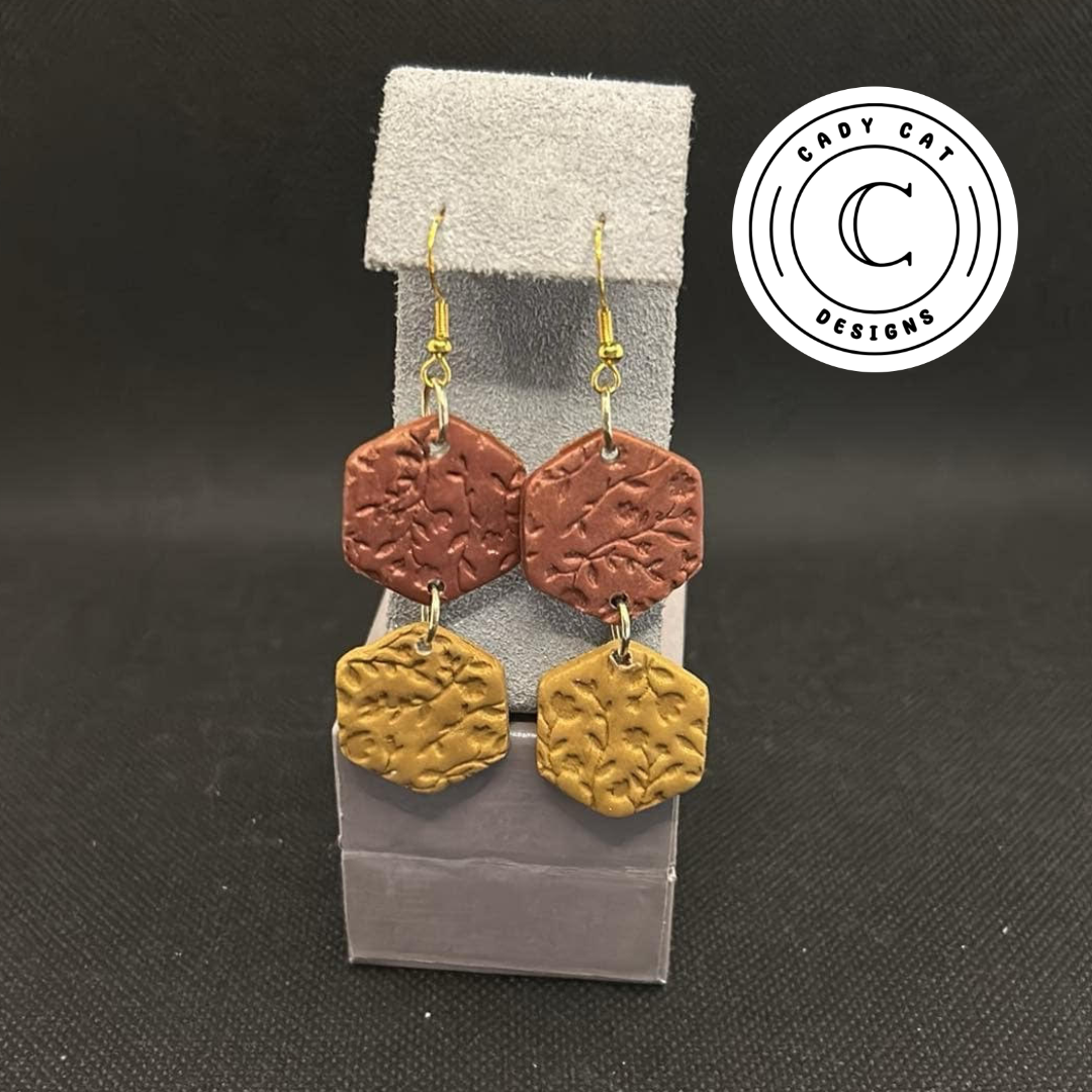 Autumn Shimmers Hexagon Polymer Clay Earrings