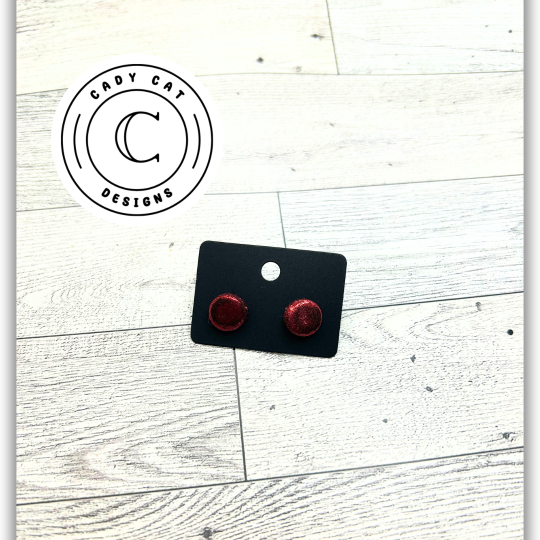 Garnet Glitter Circle Polymer Clay Earring Studs