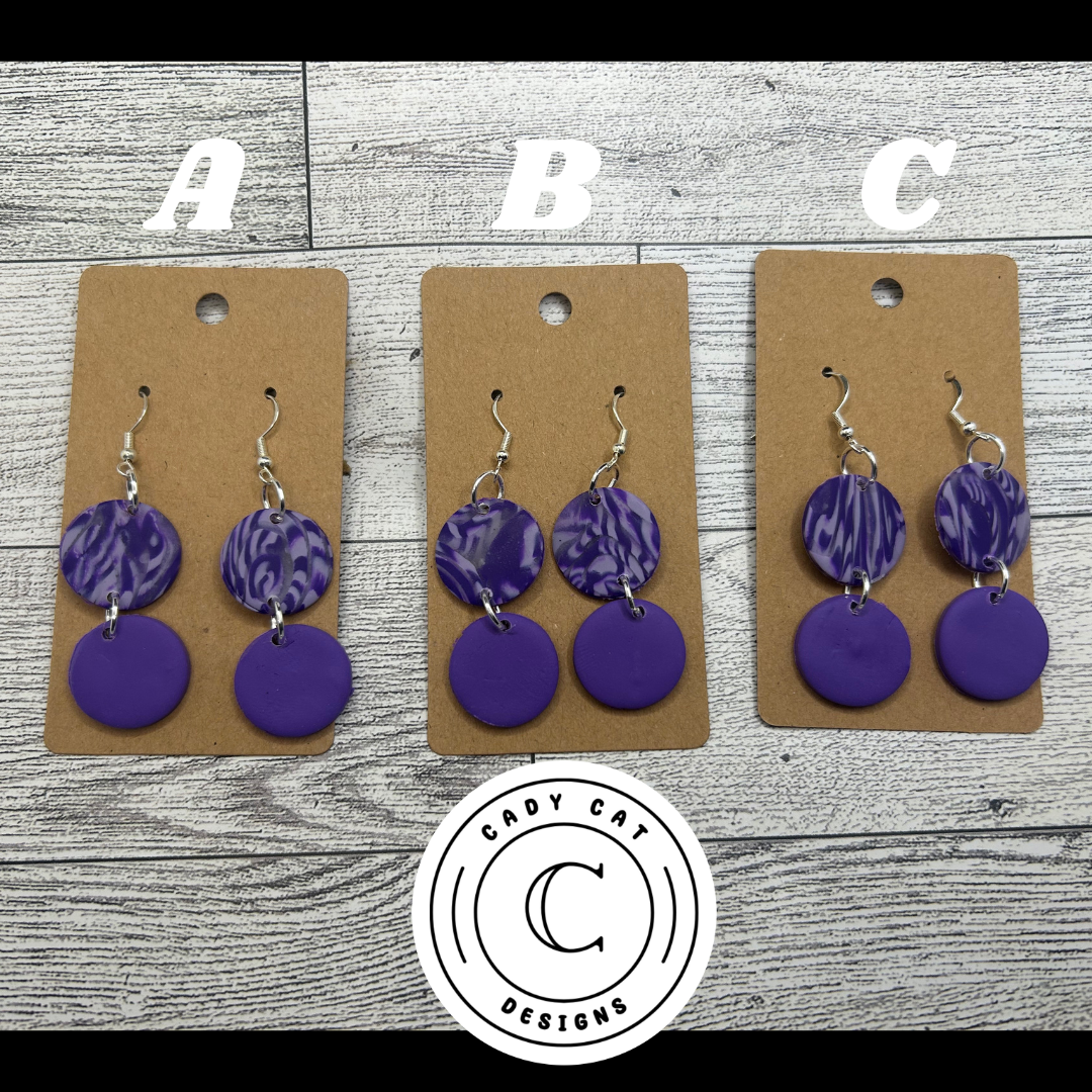 Purple Swirl Double Drop Polymer Clay Earrings