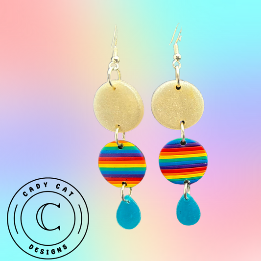 Rainbow Triple Drop Polymer Clay Earrings