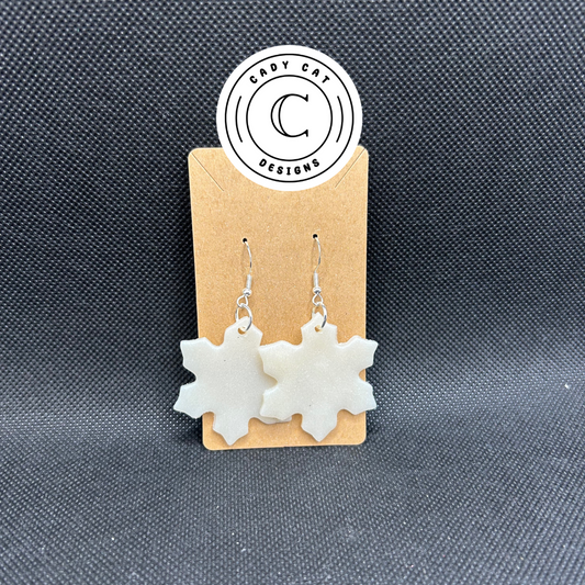 White Shimmering Snowflake Polymer Clay Earrings