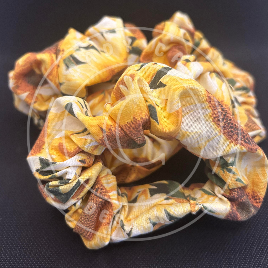 Sunflower Print Handmade Scrunchie