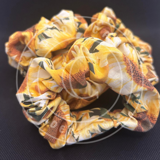 Sunflower Print Handmade Scrunchie