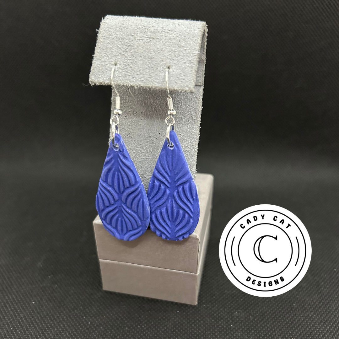 Blue Wave Teardrop Polymer Clay Earrings